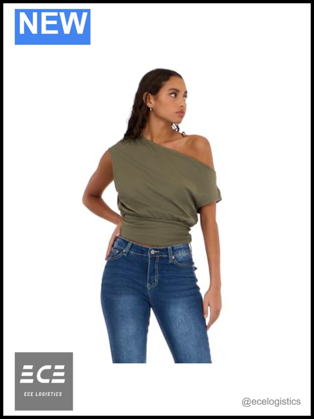 Off Shoulder Long Sleeve Peasant Top Banded Bottom Casual